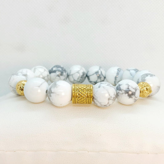 Natural Howlite Bracelet with Money Bag Pixiu in 12mm Stones