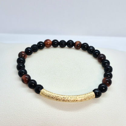 Natural Black Agate Bracelet with 10K Gold Spacer in 6mm Stones