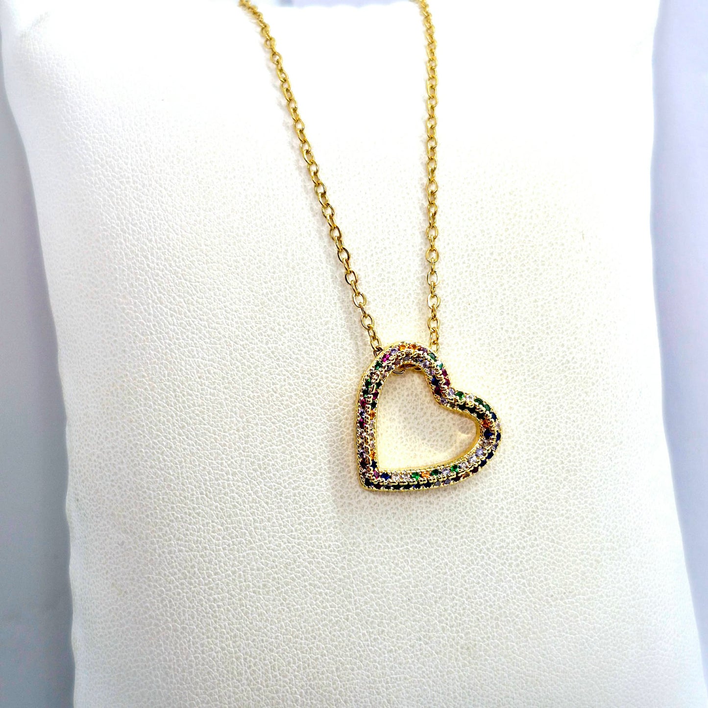 Heart in ZIrcon Pendant Necklace in Gold Platted Stainless Steel