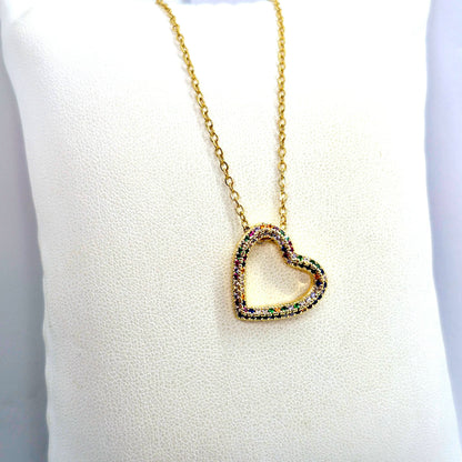 Heart in ZIrcon Pendant Necklace in Gold Platted Stainless Steel