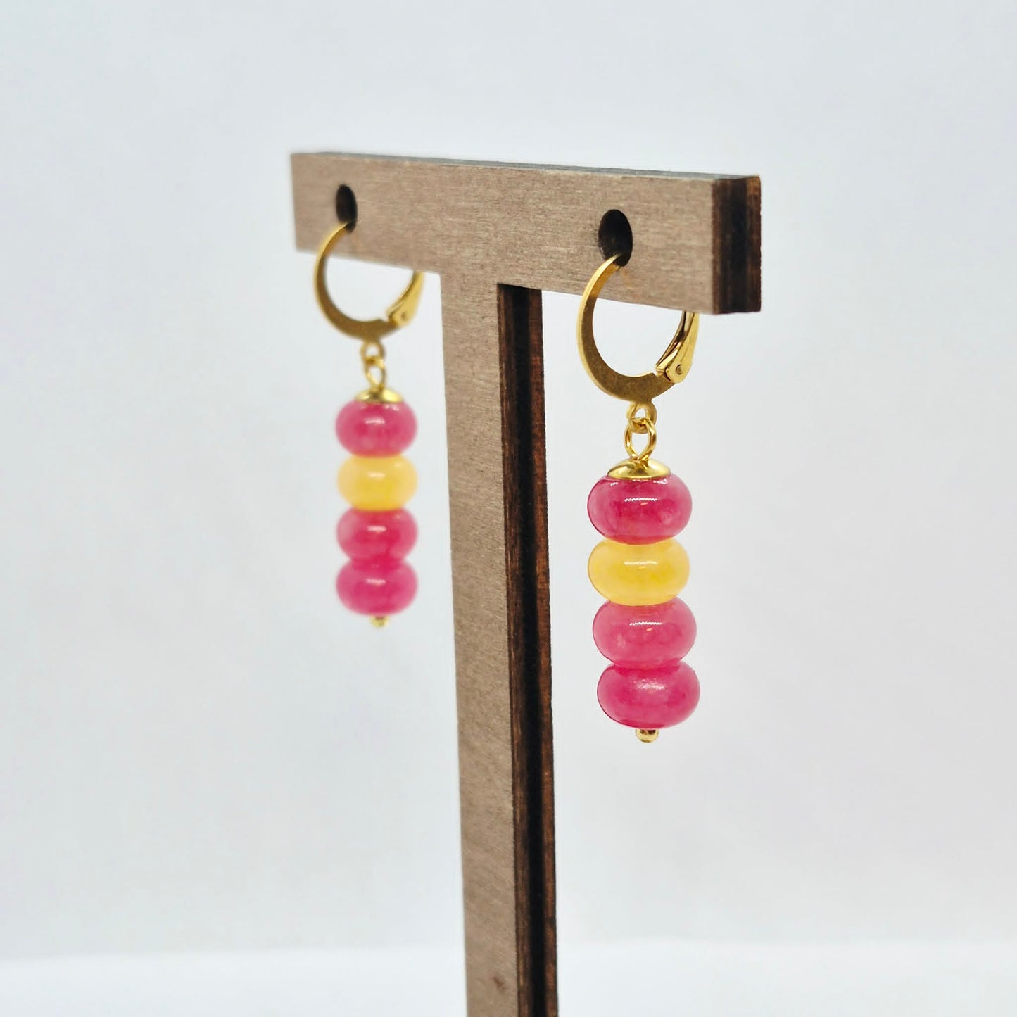 Natural Chalcedony Dangle Earrings in Stainless Steel Gold Plated