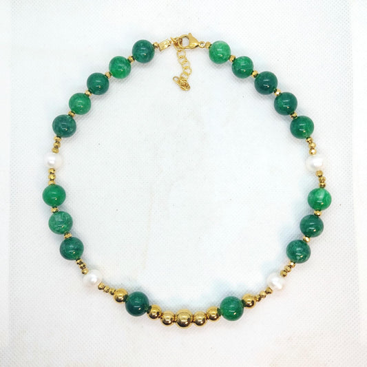 Natural Chinese Jade and Pearl Choker Necklace in 12mm Stones with Hematite