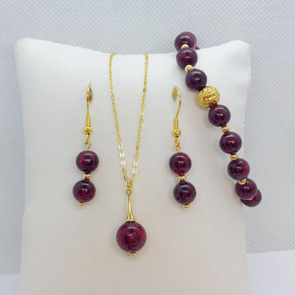 Natural AAA Ruby Stone Set in 8mm and 10mm Stones with Stainless Steel Gold Plated