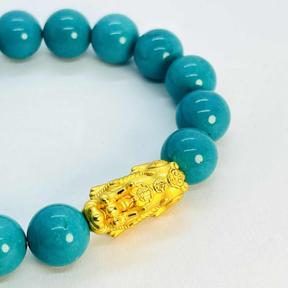Natural Turquoise Bracelet in 12mm Stones with Pixiu