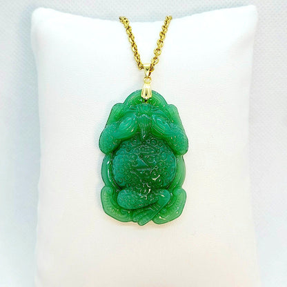 Natural Chinese Jade Toad/Frog Pendant with Stainless Steel Chain Necklace