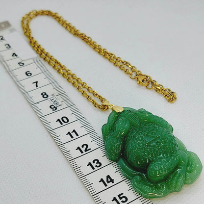 Natural Chinese Jade Toad/Frog Pendant with Stainless Steel Chain Necklace