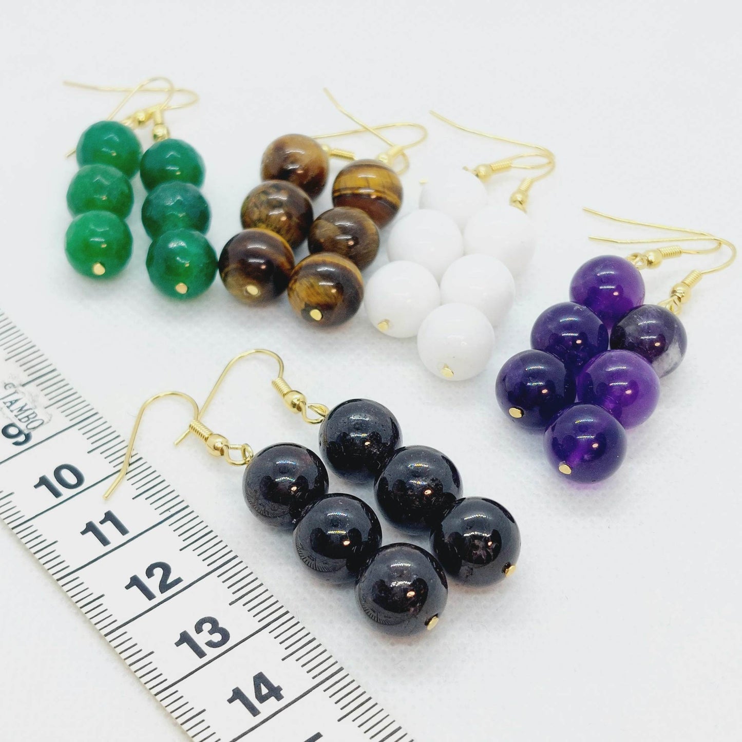 Natural South African Jade Dangle Earrings with 10mm Stones in Stainless Steel Gold Plated