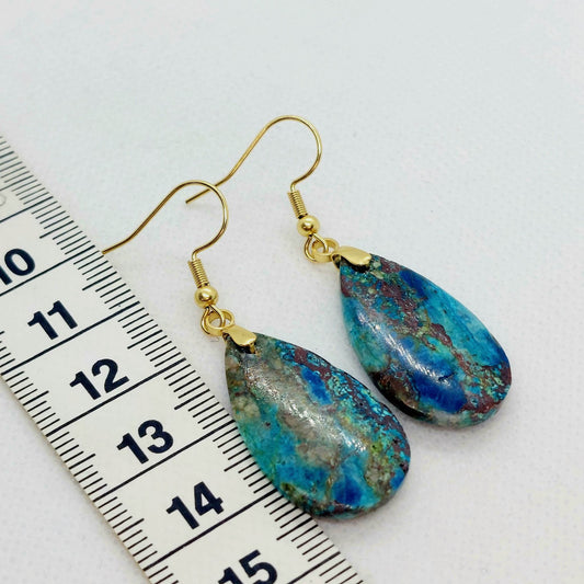 Natural Chrysocolla Dangle Earrings with Stainless Steel