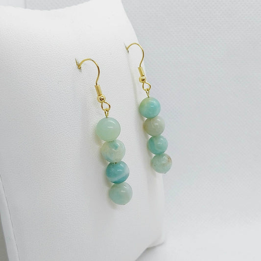 Natural Amazonite Dangle Earrings with 8mm Stones in Stainless Steel Gold Plated
