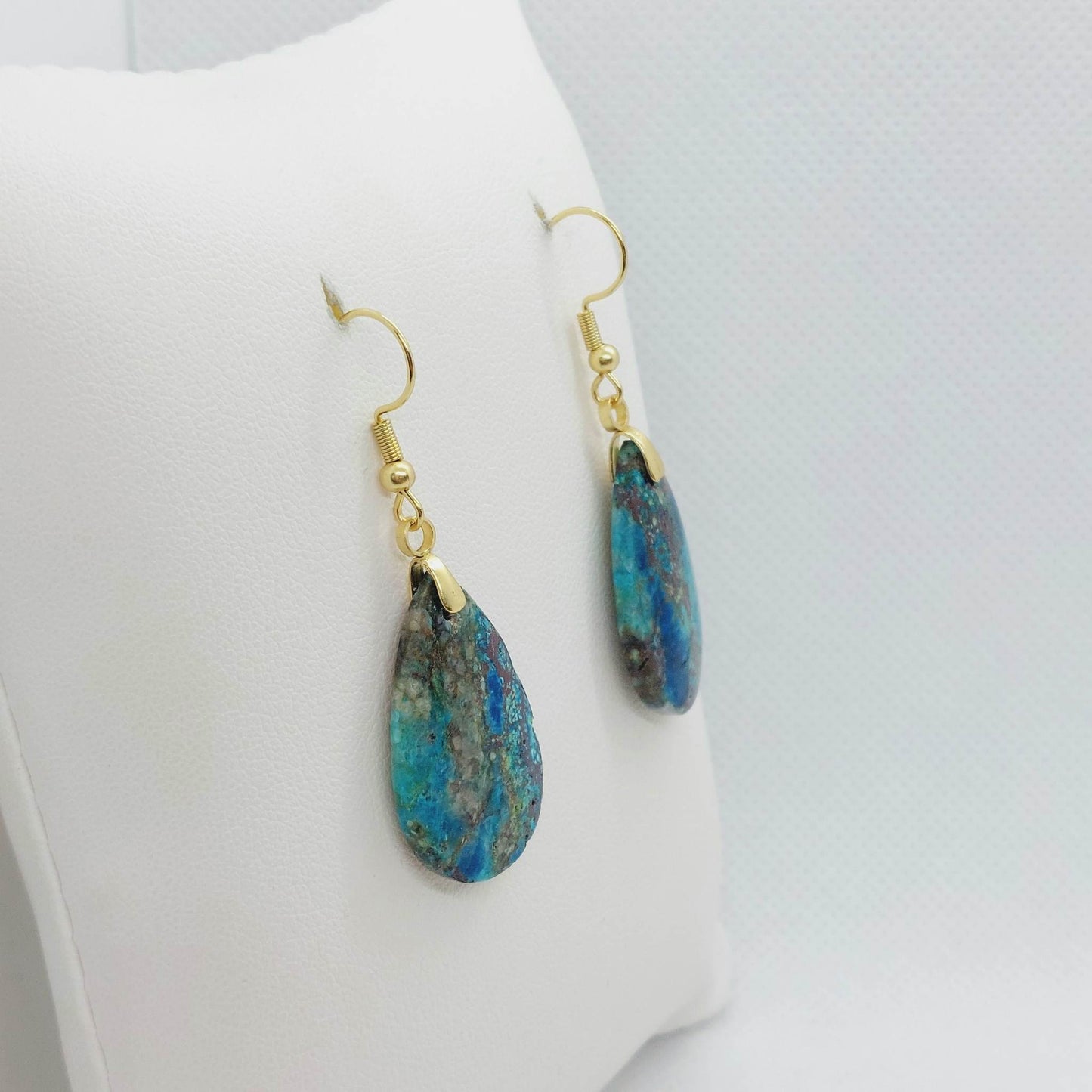 Natural Chrysocolla Dangle Earrings with Stainless Steel