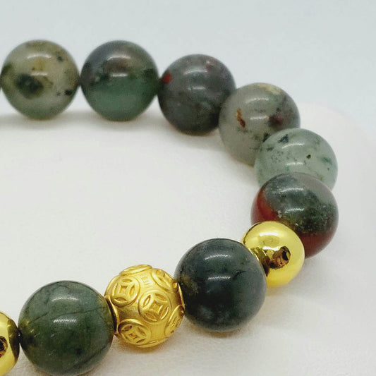 Natural African Bloodstone Bracelet with 10mm Stones