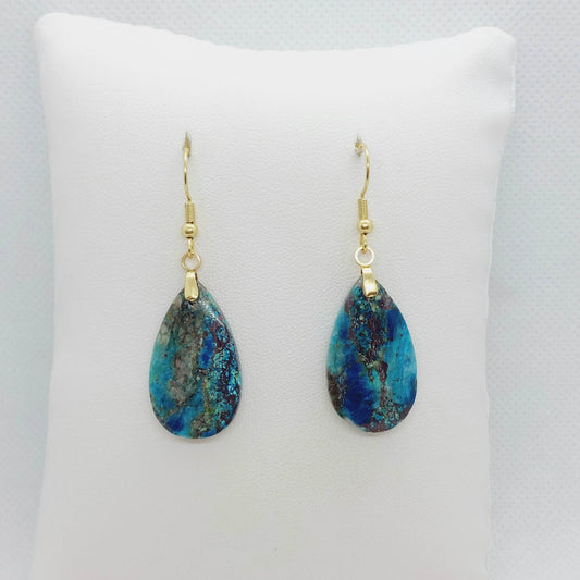 Natural Chrysocolla Dangle Earrings with Stainless Steel