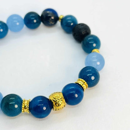 Natural Mixed Blue Stone Bracelet in 10mm Stones with Lapis, Chalcedony, Apatite and Lava