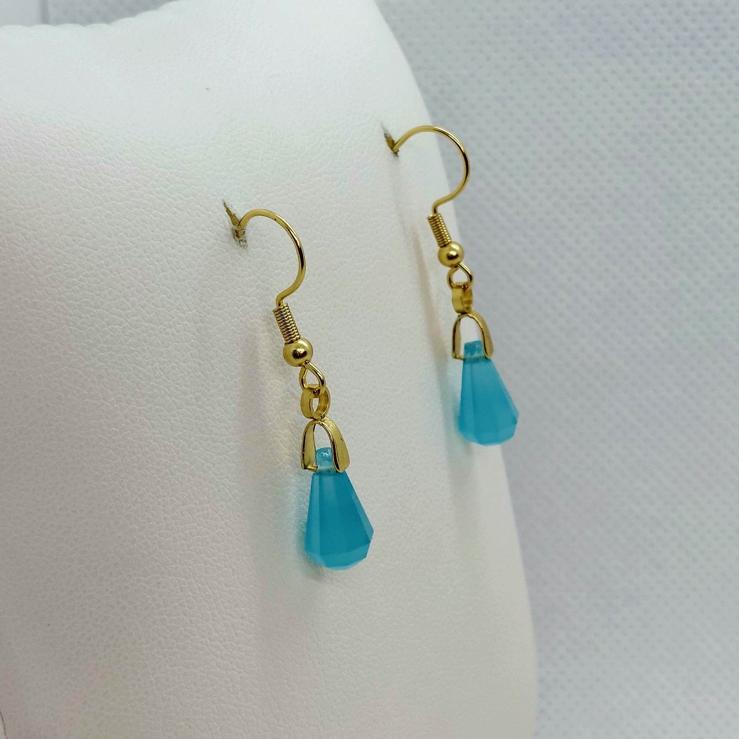 Natural Blue Chalcedony Dangle Earrings in Stainless Steel