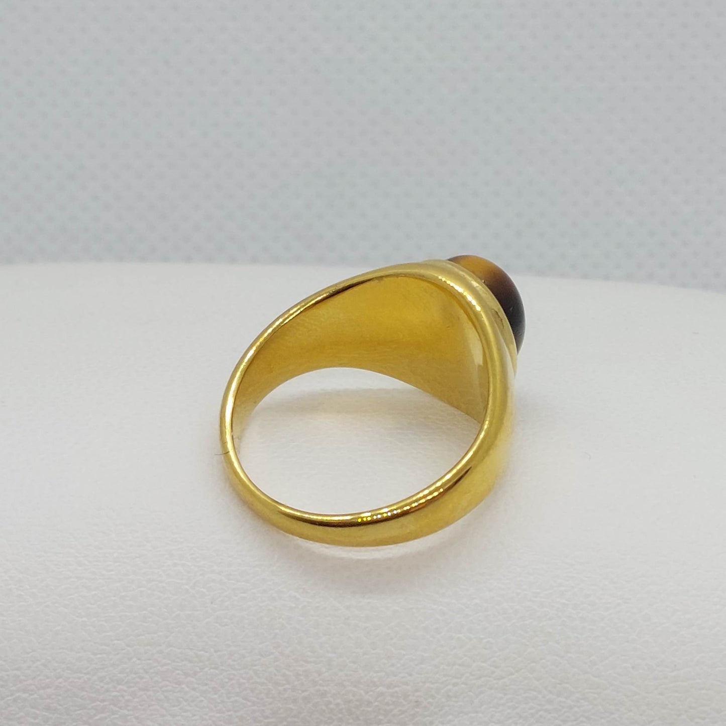 Natural Tiger Eye Ring in Gold Plated Stainless Steel