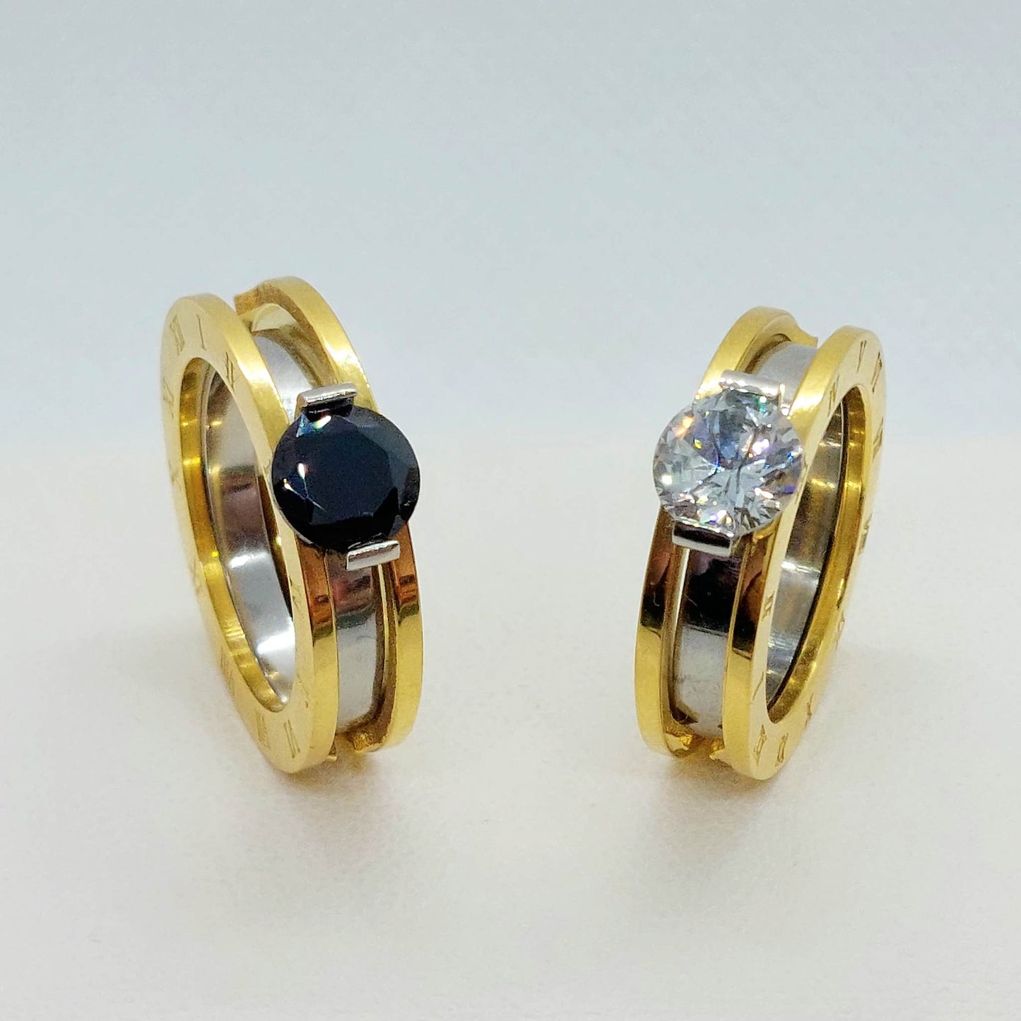 Two-in-one Zircon Ring in Stainless Steel