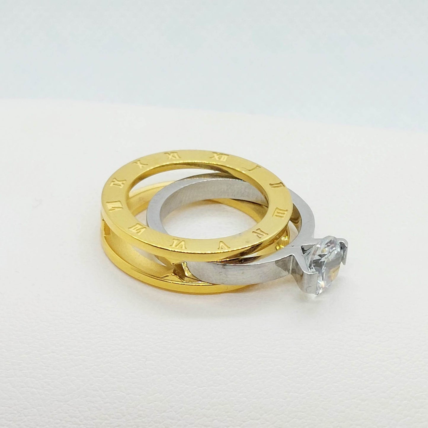 Two-in-one Zircon Ring in Stainless Steel