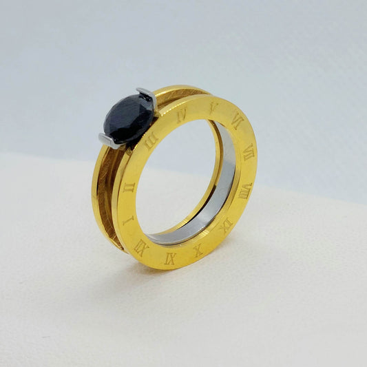 Two-in-one Black Zircon Ring in Stainless Steel