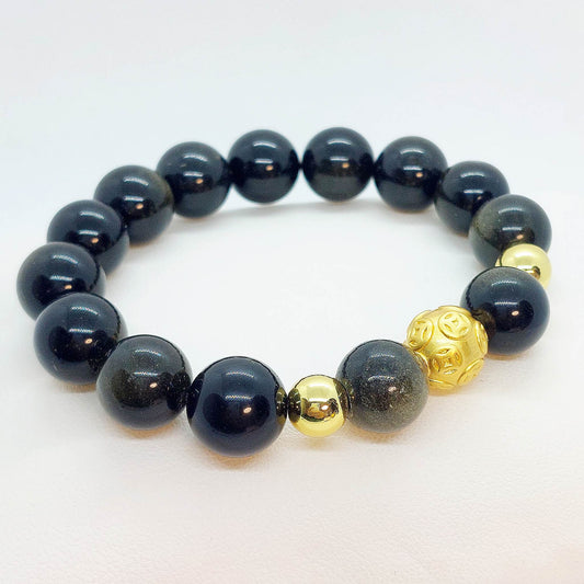 Natural Golden Obsidian Bracelet in 12mm Stones