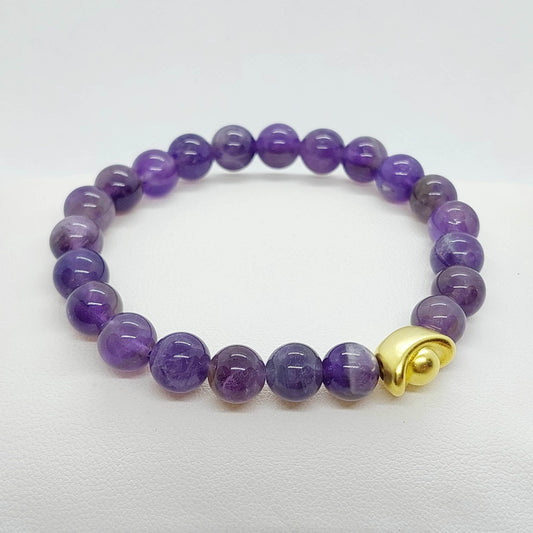Natural Amethyst Bracelet in 8mm Stones with Lucky Money Bag