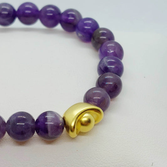 Natural Amethyst Bracelet in 8mm Stones with Lucky Money Bag