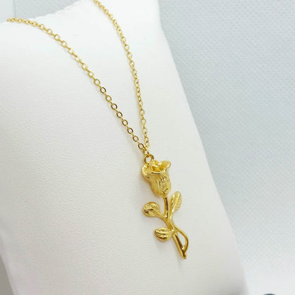 Rose Flower Pendant Necklace in Stainless Steel Gold Plated