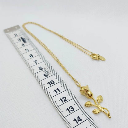 Rose Flower Pendant Necklace in Stainless Steel Gold Plated