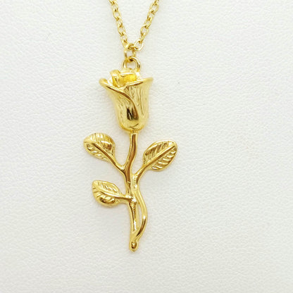 Rose Flower Pendant Necklace in Stainless Steel Gold Plated