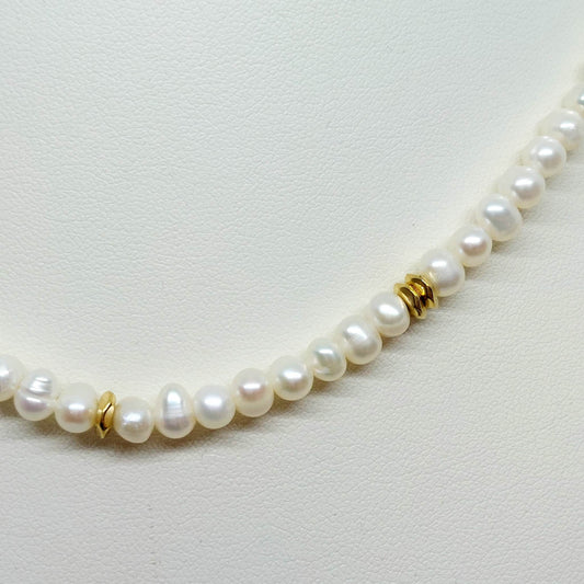Natural Freshwater Pearl Necklace with Gold Plated Stainless Steel
