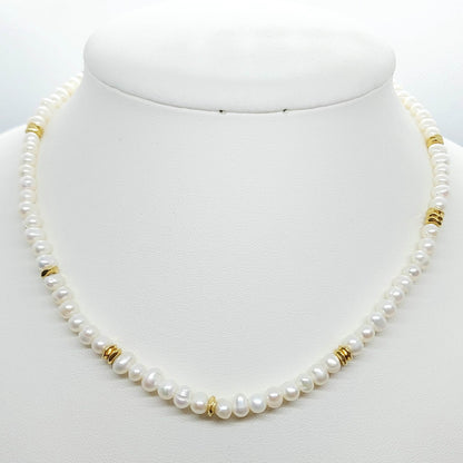 Natural Freshwater Pearl Necklace with Gold Plated Stainless Steel