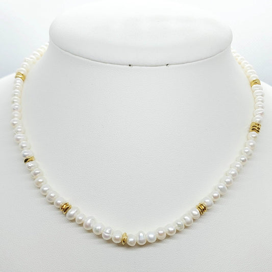 Natural Freshwater Pearl Necklace with Gold Plated Stainless Steel