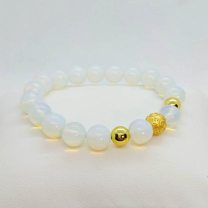 Natural White or Pink Opal Bracelet in 10mm Stones