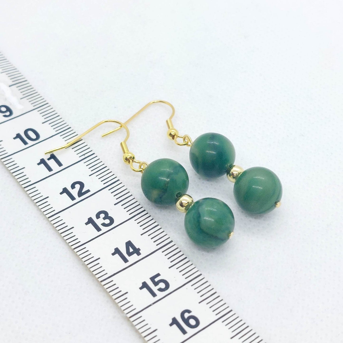 Natural South African Jade Dangle Earrings with 10mm Stones in Stainless Steel Gold Plated