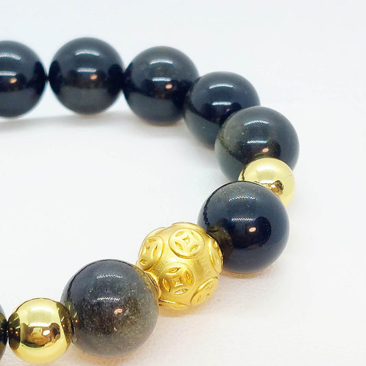 Natural Golden Obsidian Bracelet in 12mm Stones