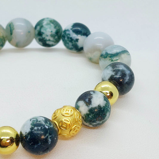 Natural Moss Tree Agate Bracelet in 10mm Stones