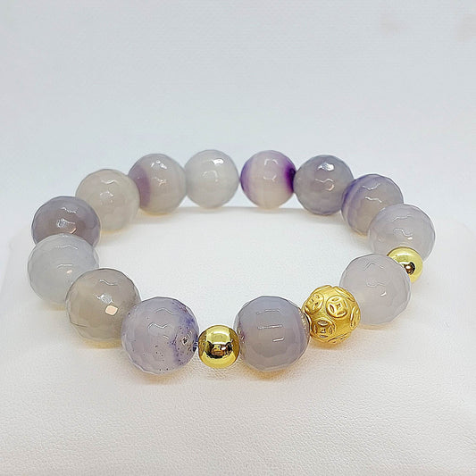 Natural Purple Agate Bracelet in 14mm Stones