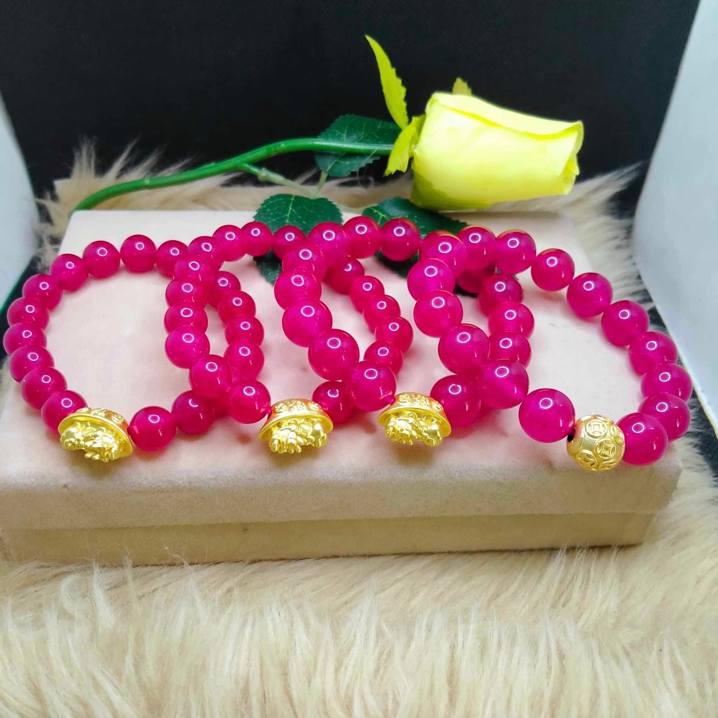Natural Pink Tourmaline Bracelet in 12mm Stones with Money Bag Feng Shui