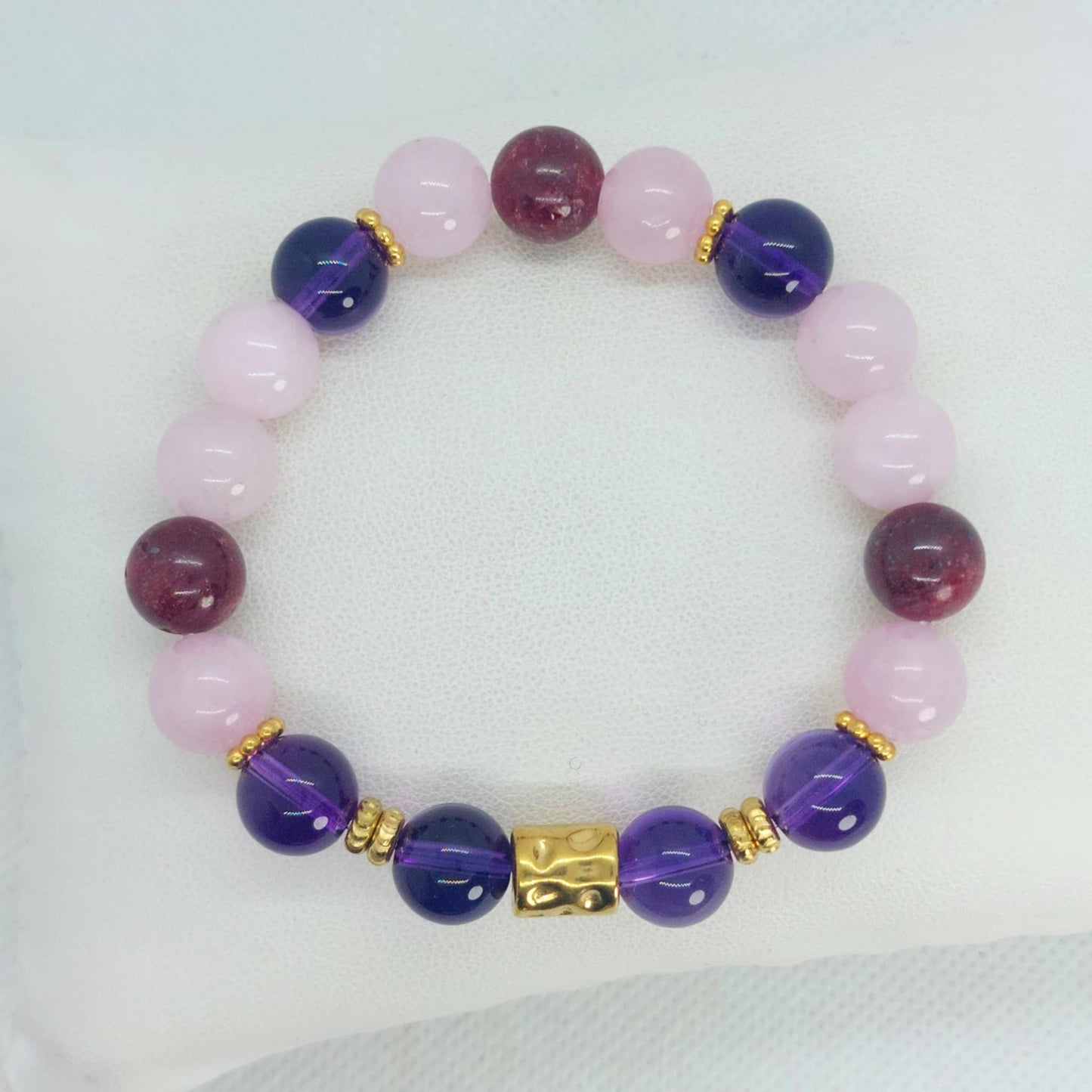 Love and Passion Bracelet with Amethyst, Rose Quartz & Ruby in 10mm Natural Stones