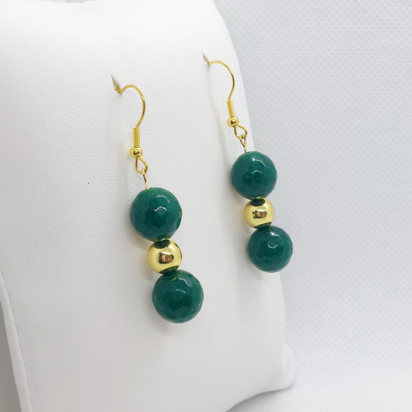 Natural South African Jade Dangle Earrings with 10mm Stones in Stainless Steel Gold Plated