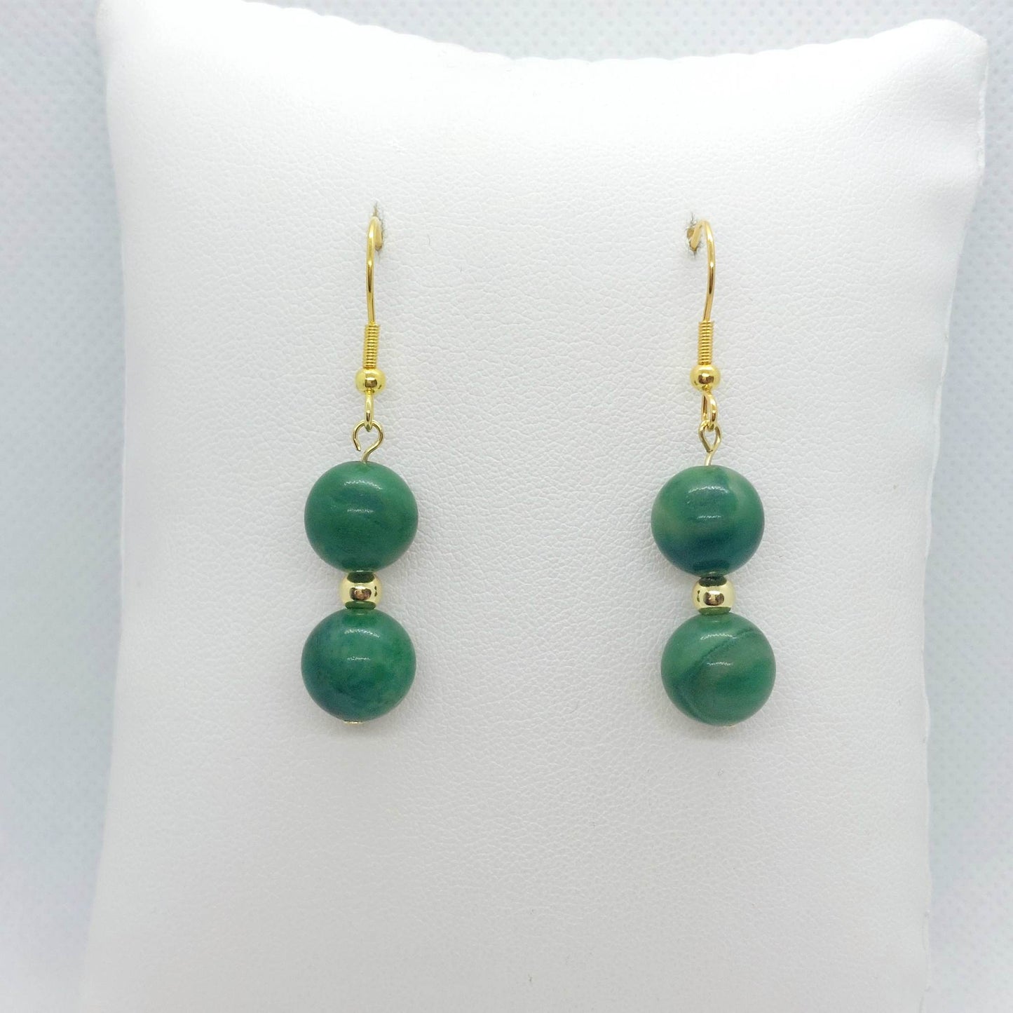 Natural South African Jade Dangle Earrings with 10mm Stones in Stainless Steel Gold Plated