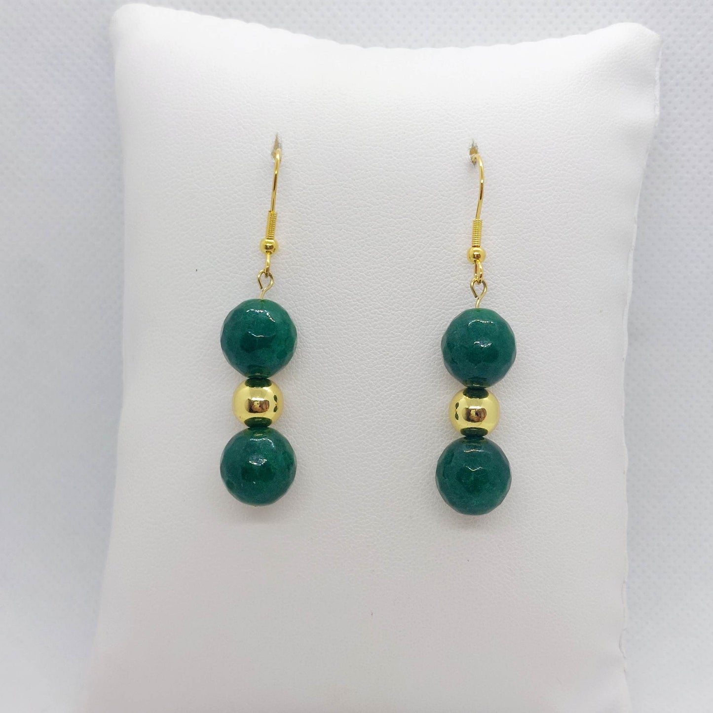 Natural South African Jade Dangle Earrings with 10mm Stones in Stainless Steel Gold Plated