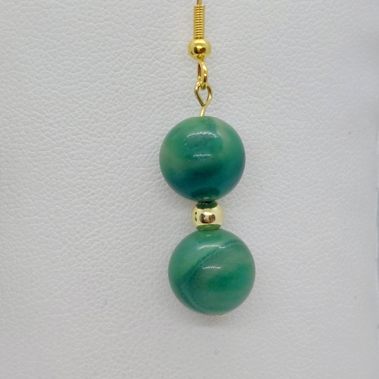 Natural South African Jade Dangle Earrings with 10mm Stones in Stainless Steel Gold Plated