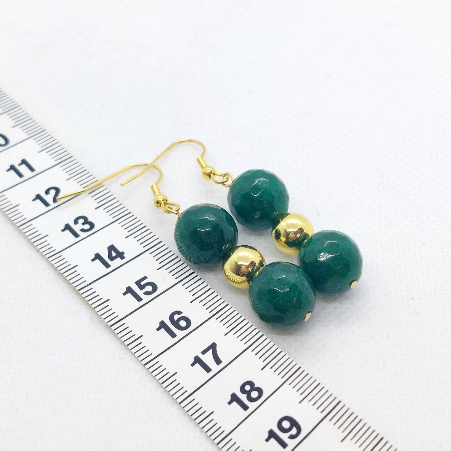 Natural South African Jade Dangle Earrings with 10mm Stones in Stainless Steel Gold Plated