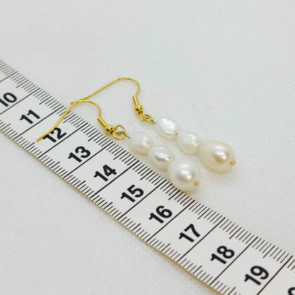 Natural Freshwater Pearls Dangle Earrings with Irregular Pearls in Gold Plated Stainless Steel