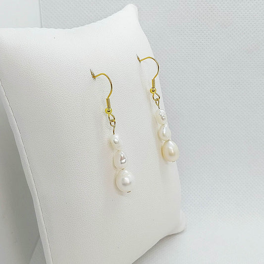 Natural Freshwater Pearls Dangle Earrings with Irregular Pearls in Gold Plated Stainless Steel