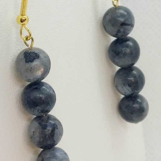 Natural Grey Jasper Dangle Earrings with 8mm Stones in Gold Plated Stainless Steel