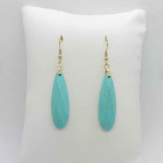 Natural Turquoise Teardrop Dangle Earrings in Gold Plated Stainless Steel
