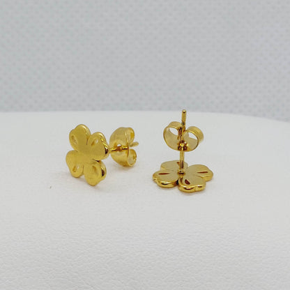 Four Leaf Clover Stud Earrings in Gold Plated Stainless Steel