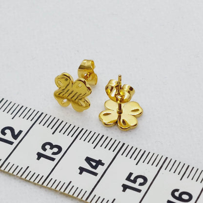 Four Leaf Clover Stud Earrings in Gold Plated Stainless Steel
