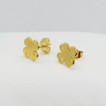 Four Leaf Clover Stud Earrings in Gold Plated Stainless Steel